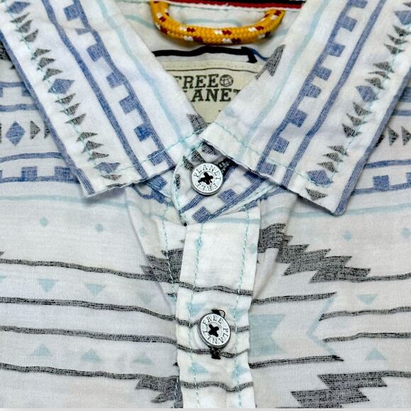 FREE PLANET SouthWestern Button Up Shirt Aztec Hippie Y2K Skate Beach Kidcore - Picture 2 of 10